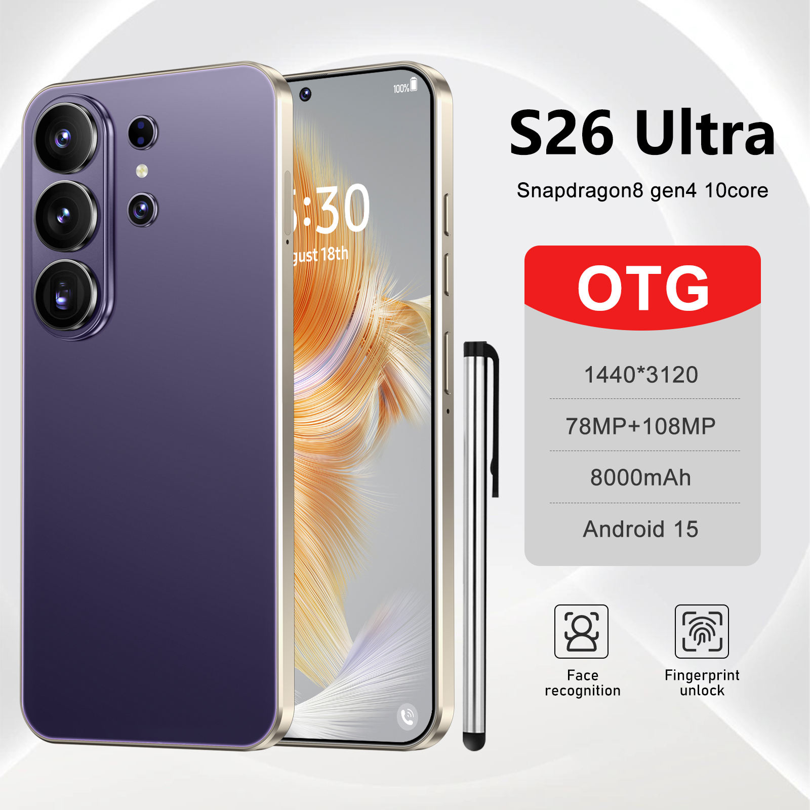 S26 Ultra 7-Inch 16GB+1TB Smartphone Original 5G HD Smart Phone with Decacore CPU Unlocked Dual Card New Mobile Phone