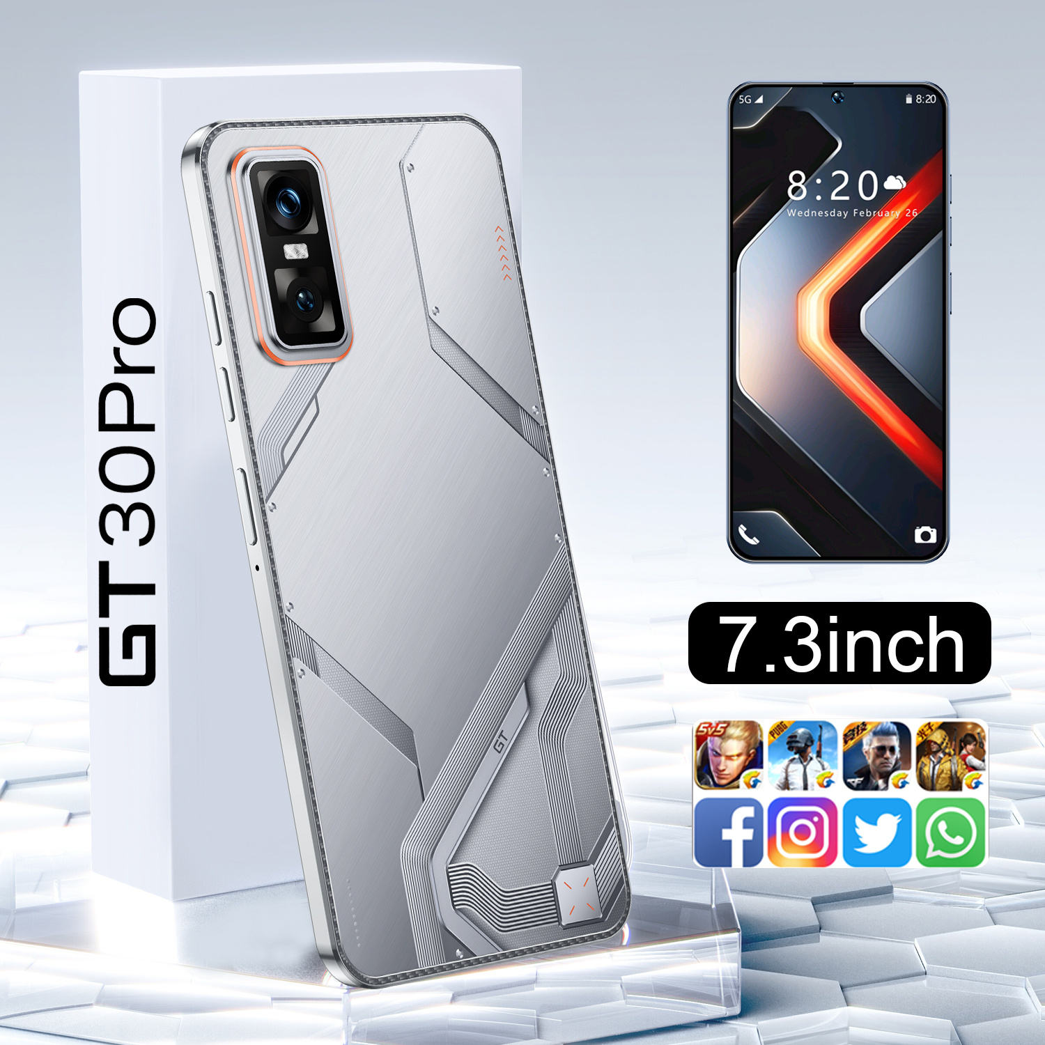 Original GT30 PRO 5G Smartphone 7.3 Inch HD Screen Dual SIM 16GB ROM Used Condition Dual Cell Mobile